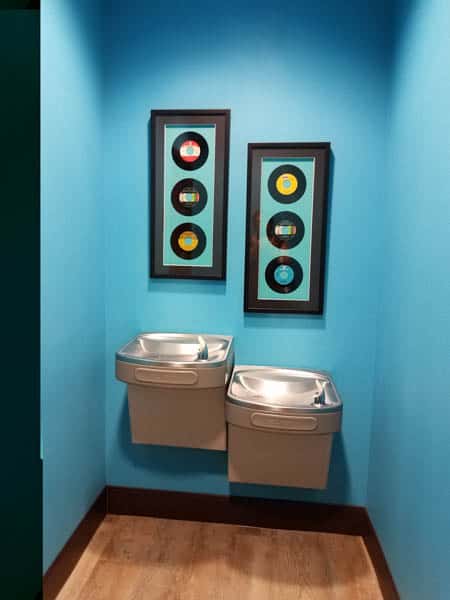 Restroom wall art with graphic panels by My Favorite Art Place