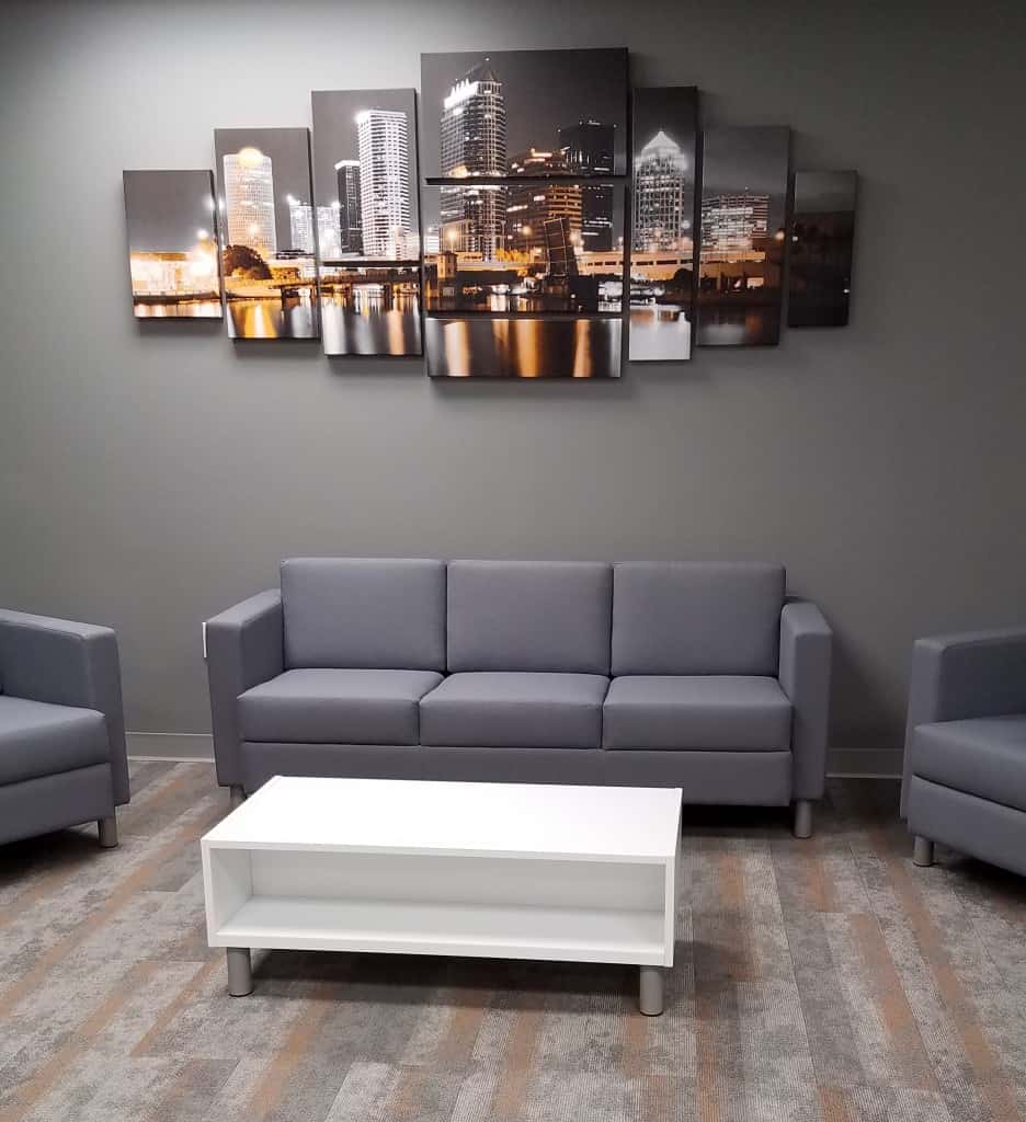 Modern lounge wall art installation by My Favorite Art Place