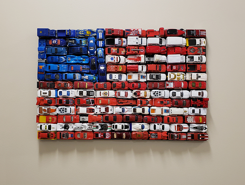 Recycled art wall installation by My Favorite Art Place