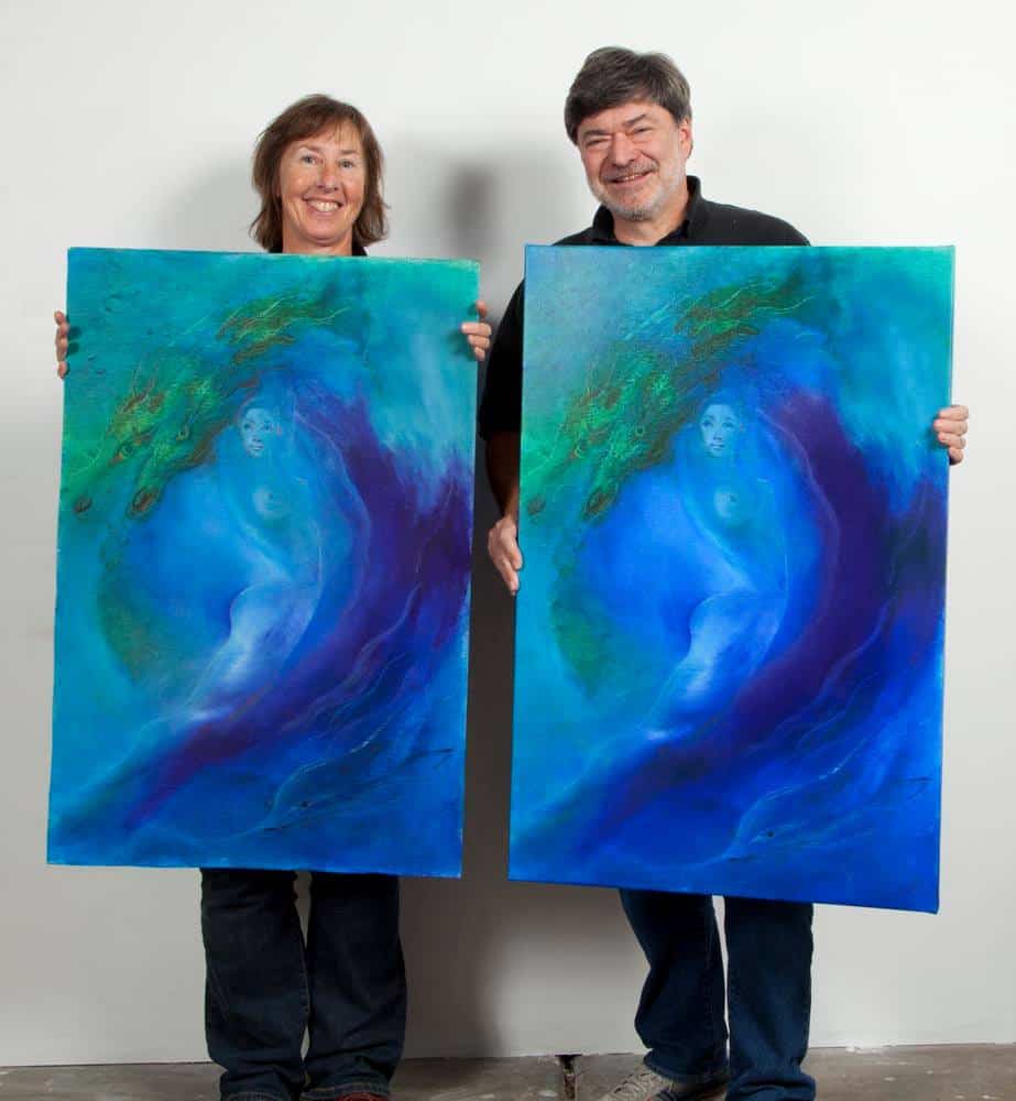 Twin abstract paintings framed by My Favorite Art Place