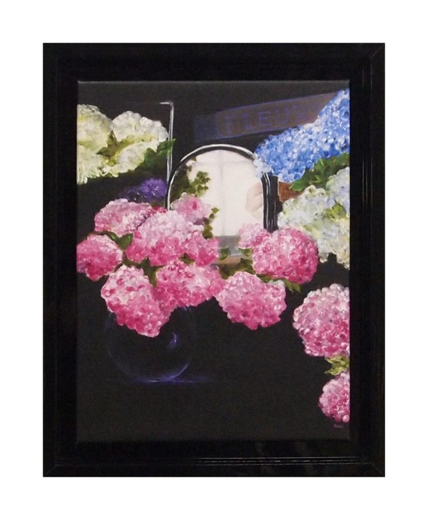 Pink hydrangea floral framed artwork by My Favorite Art Place