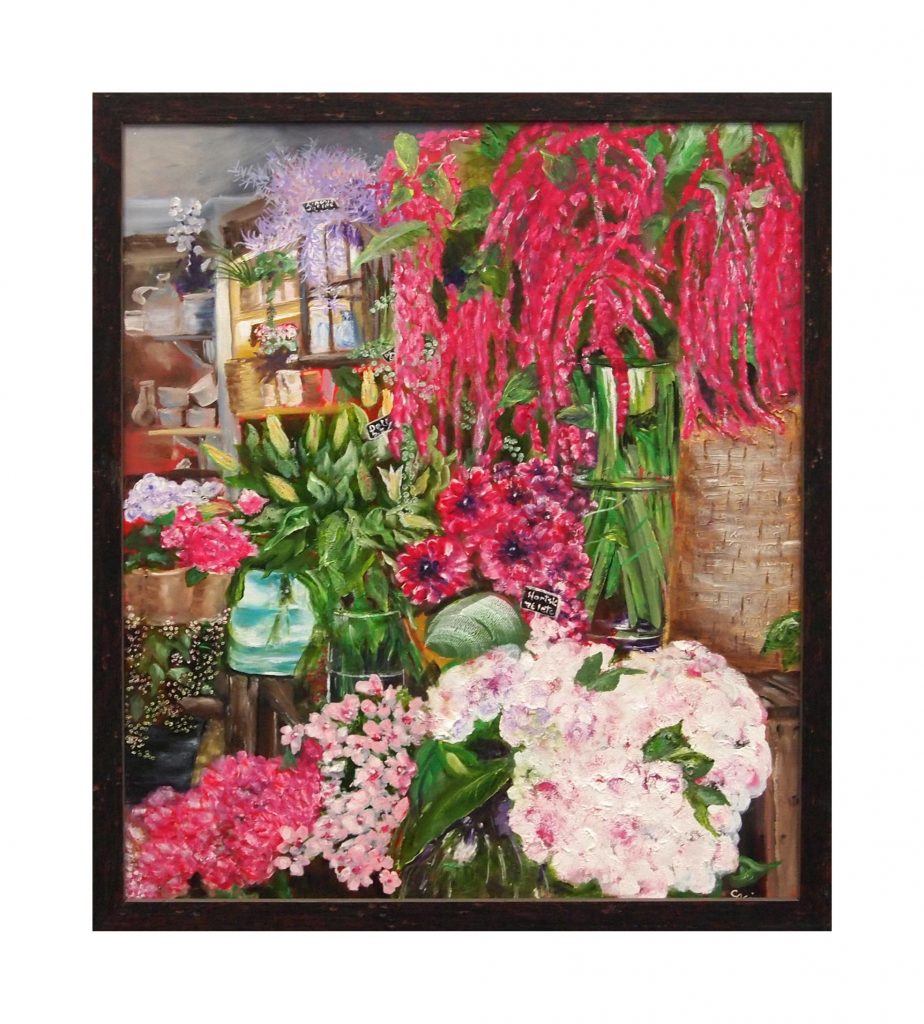 Floral garden painting custom framed by My Favorite Art Place