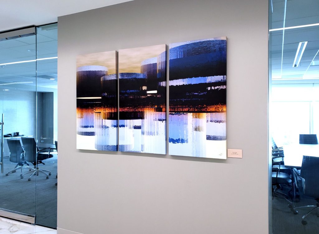 Panoramic cityscape artwork framed by My Favorite Art Place