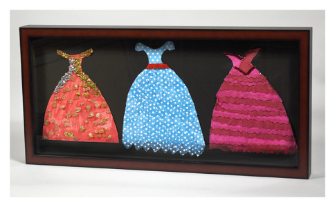 Dress illustration triptych custom framed by My Favorite Art Place