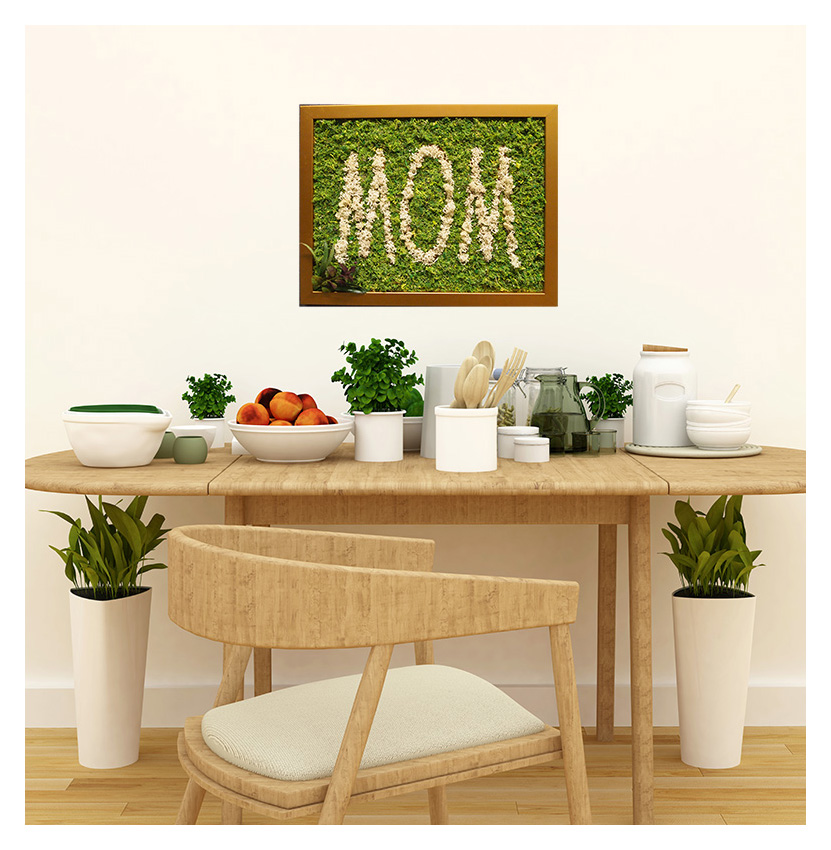 Dining space with moss word art decor by My Favorite Art Place