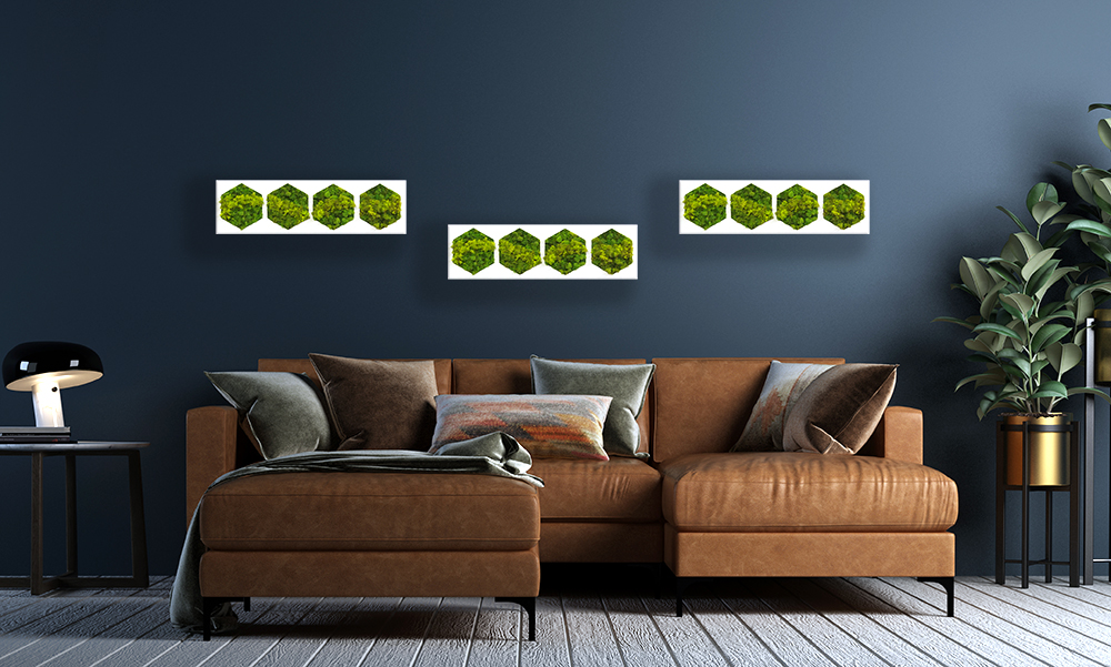 Living room sofa styled with modern wall art by My Favorite Art Place