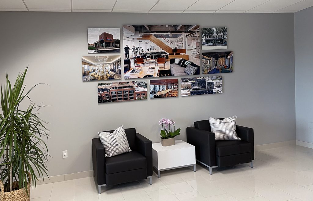 Modern living room art display by My Favorite Art Place.