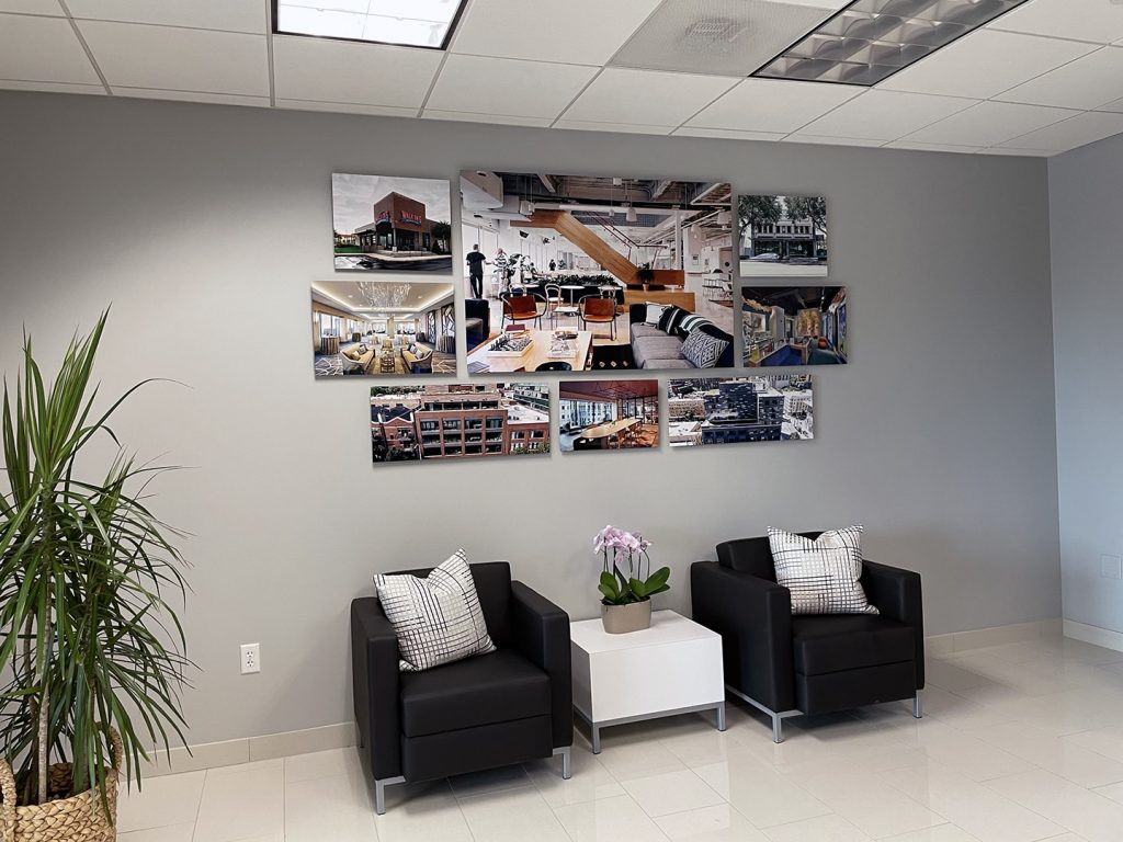 Waiting area collage photo wall by My Favorite Art Place