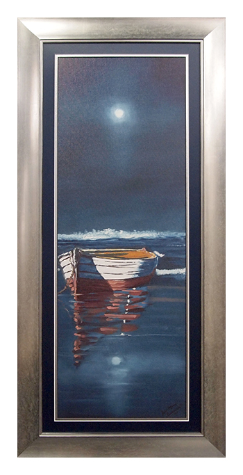Boat reflection ocean artwork framed by My Favorite Art Place