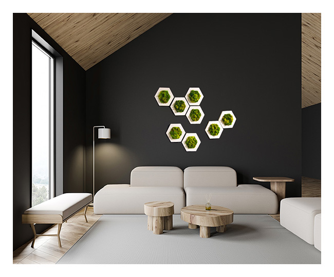 Minimal lounge with geometric wall art by My Favorite Art Place