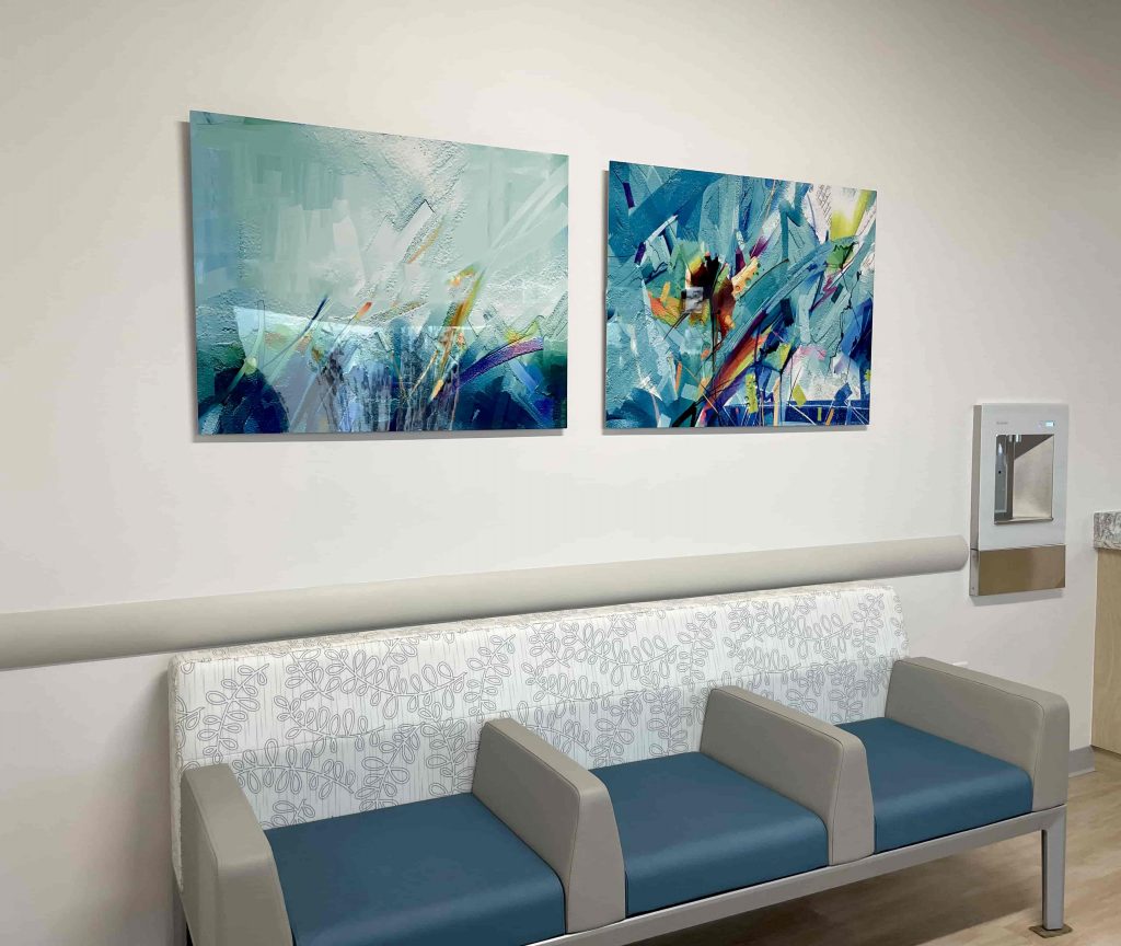 Blue abstract artwork framed by My Favorite Art Place