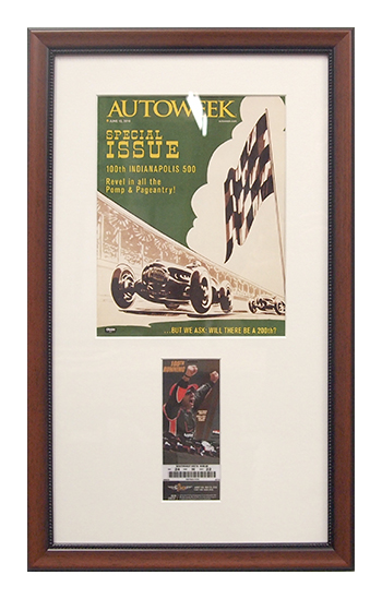 Vintage racing memorabilia framed display by My Favorite Art Place