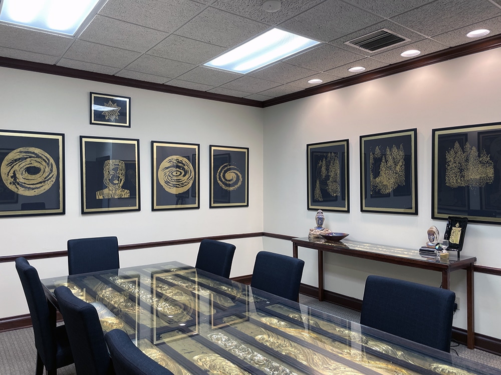 Conference room gallery wall framed by My Favorite Art Place