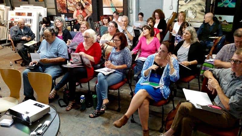 Seated art lecture audience at My Favorite Art Place.