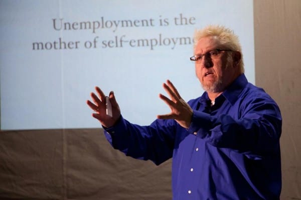 Guest speaker presenting at My Favorite Art Place gallery.