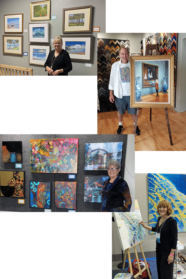 Artist showcasing their artworks