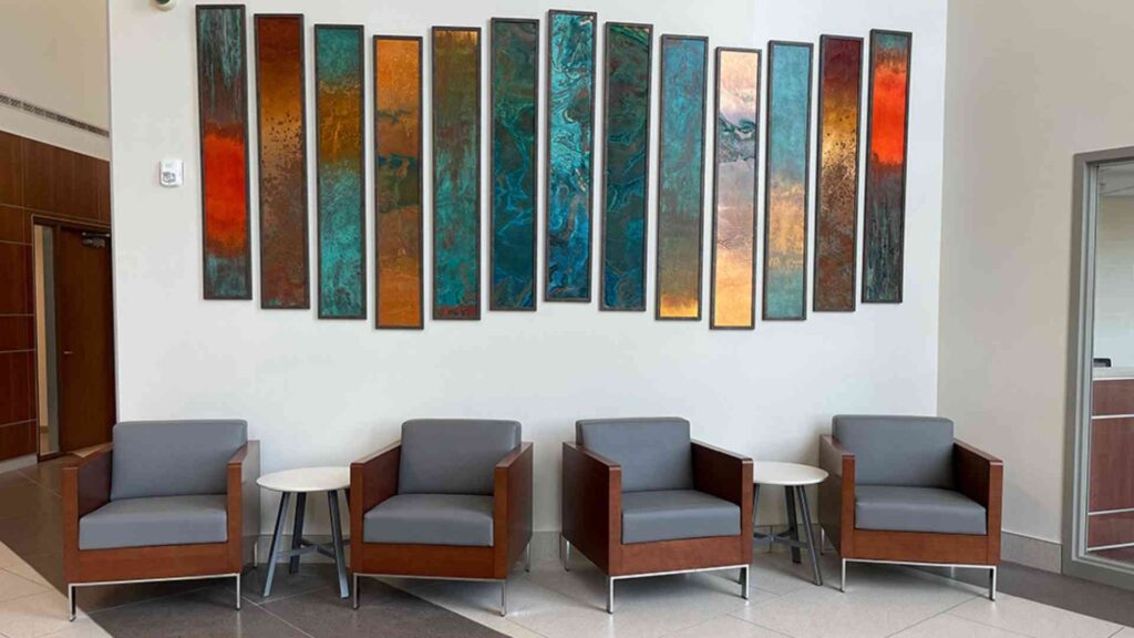 Vertical abstract panel wall art installation by My Favorite Art Place