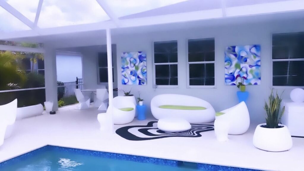 Modern lounge interior with curated wall art by My Favorite Art Place