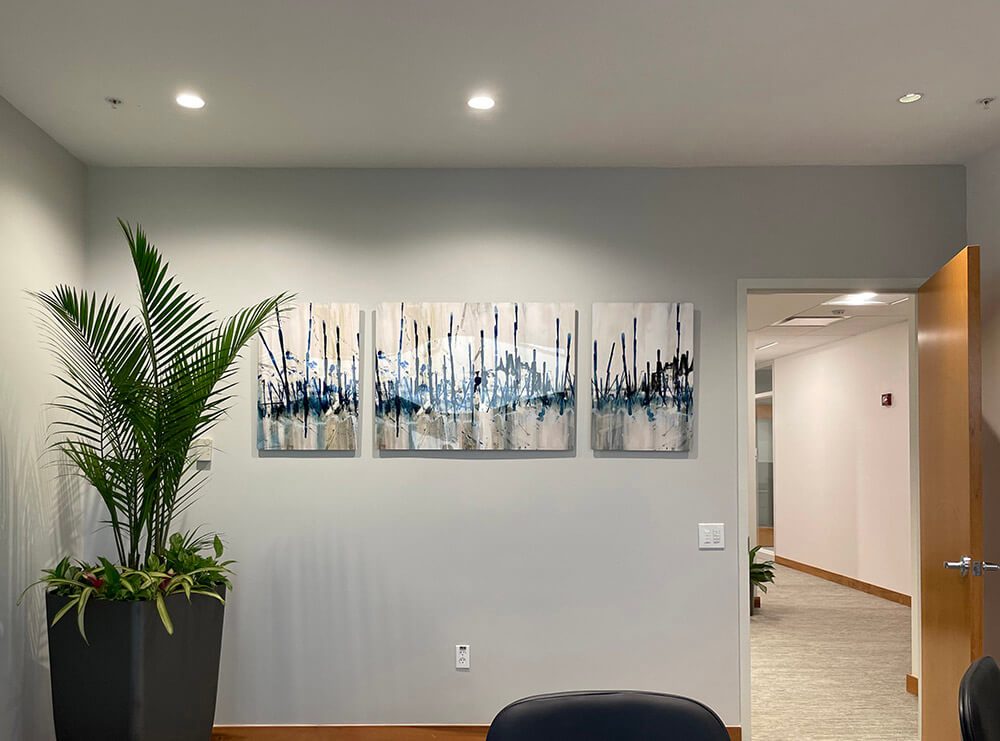 Office lobby enhanced with photography wall art by My Favorite Art Place