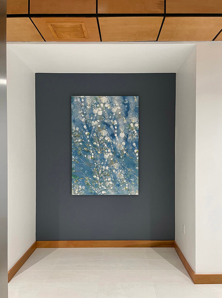 Framed abstract canvas on accent wall by My Favorite Art Place