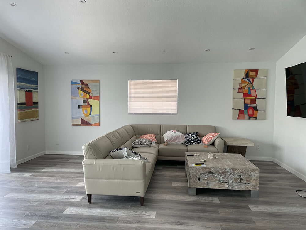 Living room featuring contemporary wall art by My Favorite Art Place