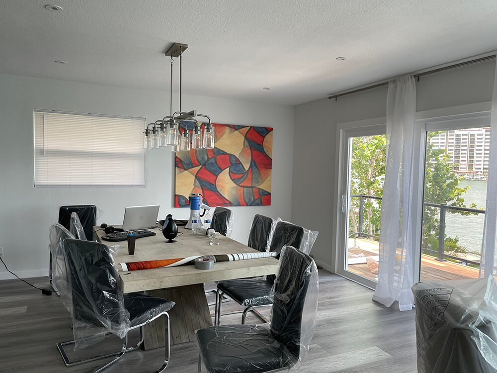 Modern home office with abstract wall art by My Favorite Art Place