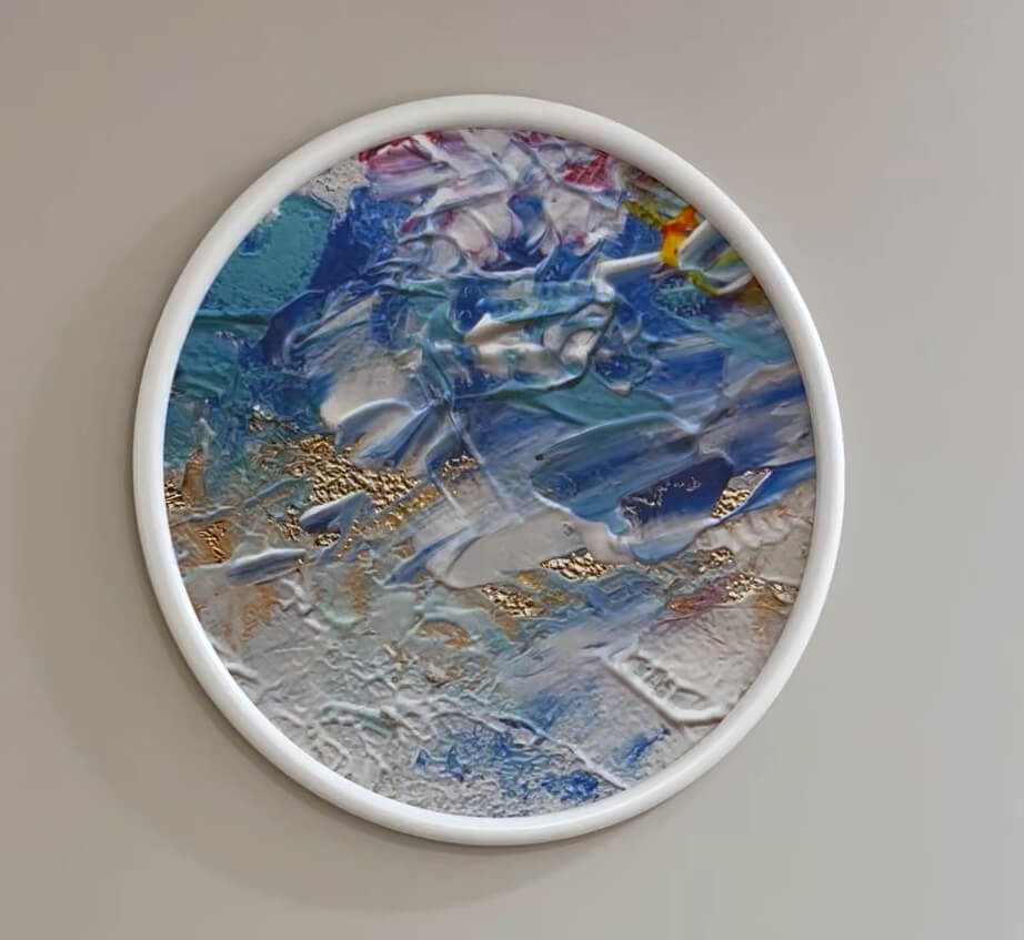 Round abstract wall art installation by My Favorite Art Place