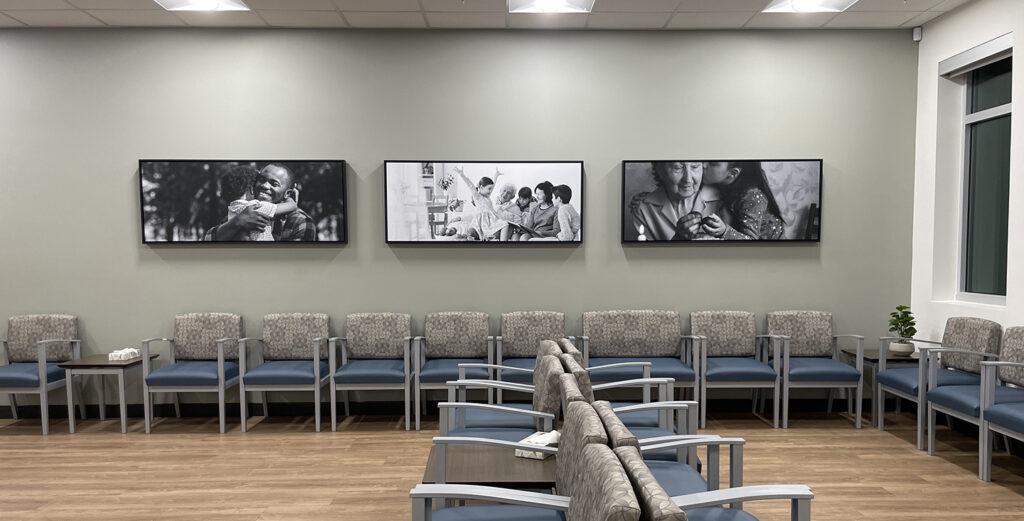Patient waiting room featuring gallery wall art by My Favorite Art Place