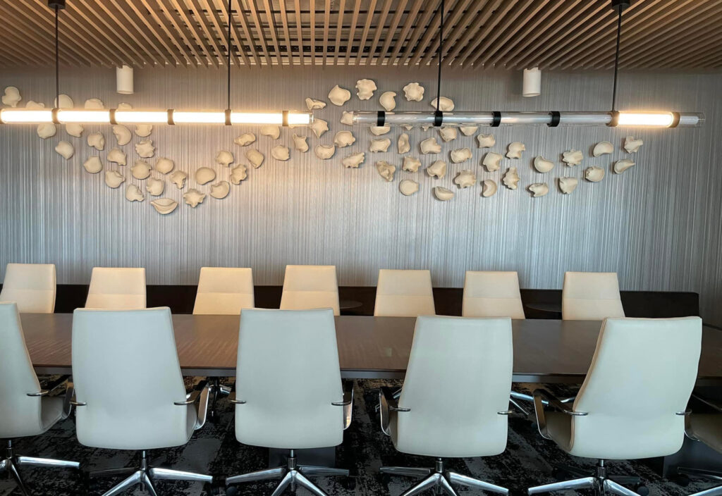 Conference room with decorative ceiling and wall art by My Favorite Art Place