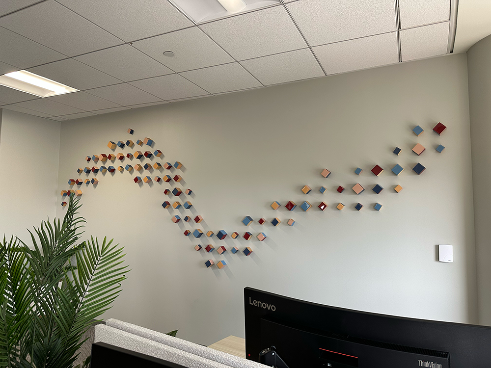 Minimalist office wall with abstract dot installation – My Favorite Art Place