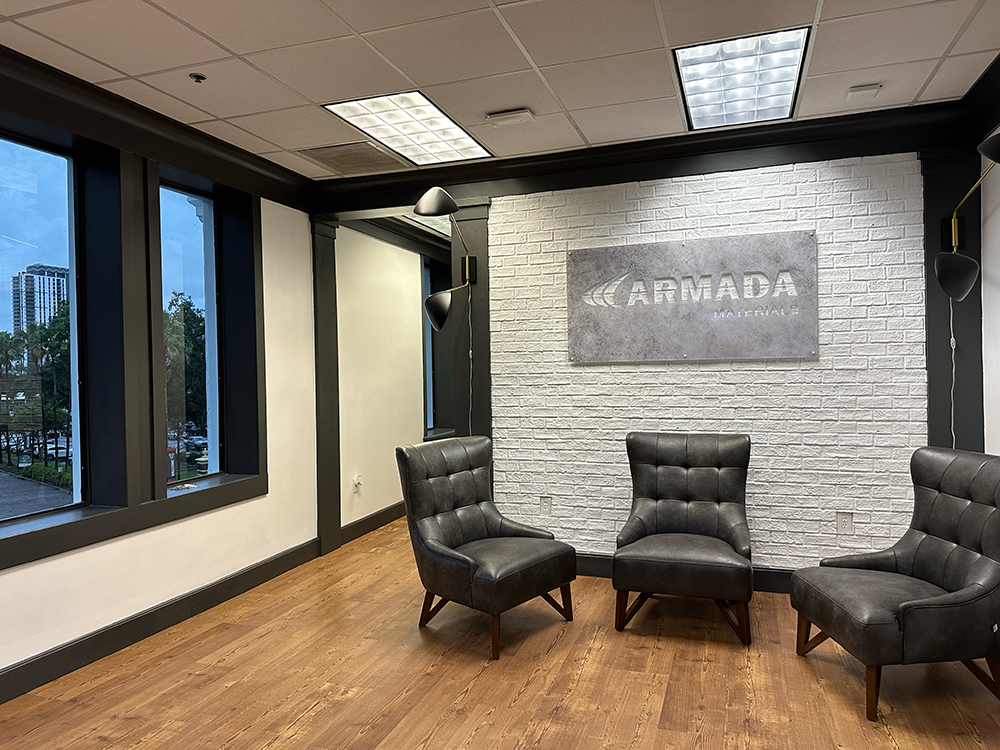 Office seating area with textured feature wall art – My Favorite Art Place