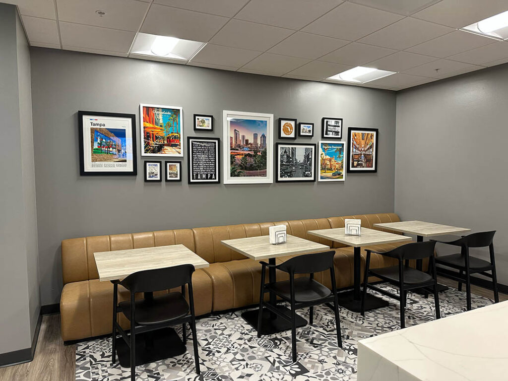 Meeting room enhanced with colorful framed artwork by My Favorite Art Place