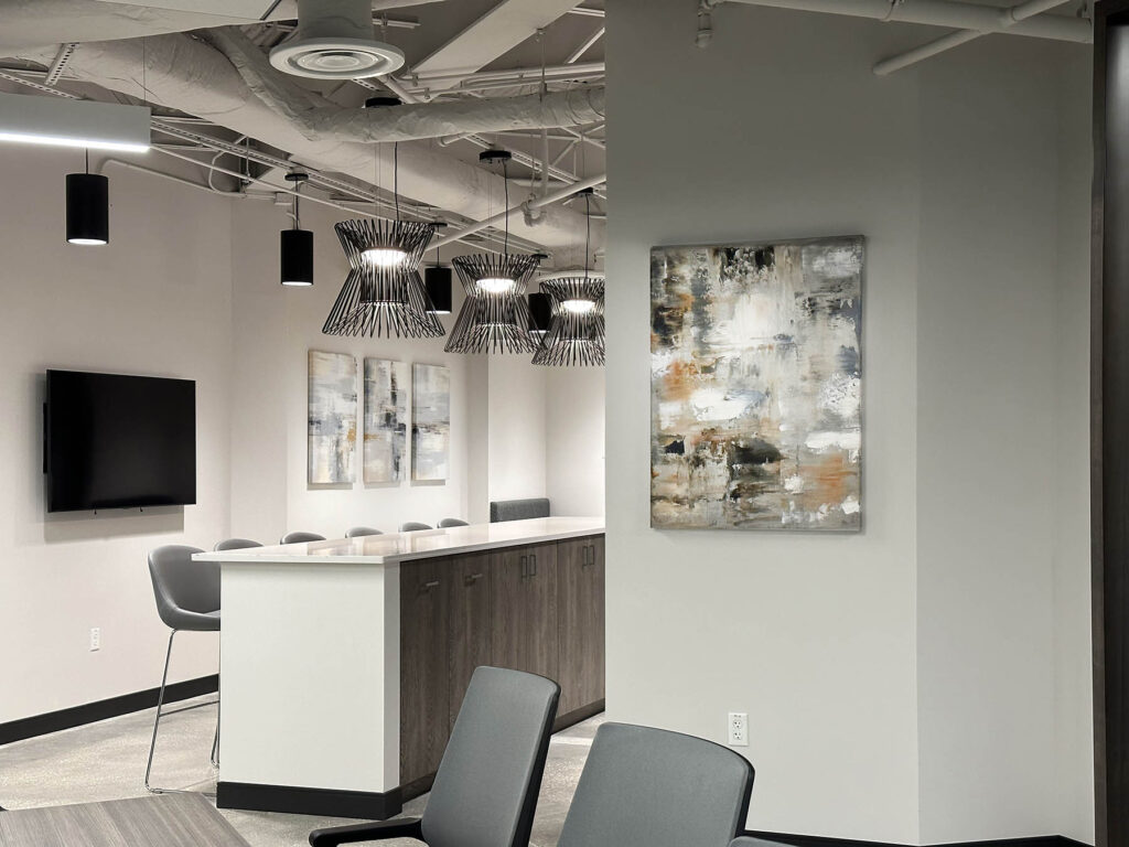 Contemporary office gallery wall installation by My Favorite Art Place